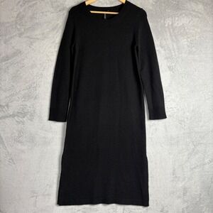 Moon & Madison Black Wool Blend Long Sleeve Ribbed Midi Sweater Dress Medium